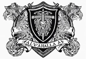 Valhalla sword  fire chains shield family tattoo idea