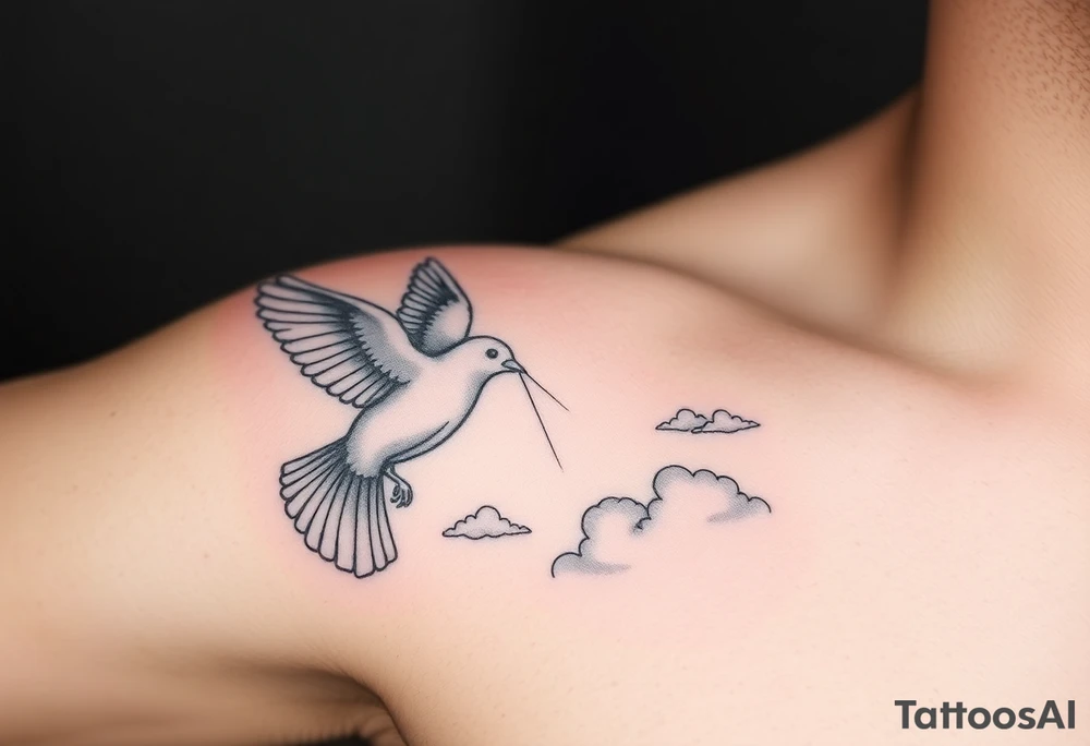 Dove and a blue jay, clouds, shining light to or from heaven tattoo idea