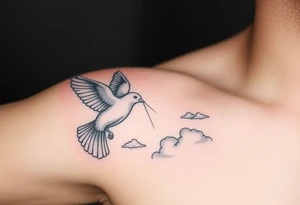 Dove and a blue jay, clouds, shining light to or from heaven tattoo idea
