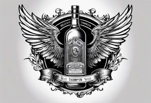 Old Thompson whiskey bottle with angel wings memorial tattoo tattoo idea