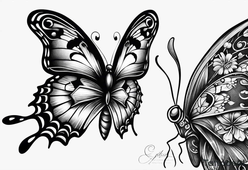 one pretty butterfly and one moth next to each other tattoo idea