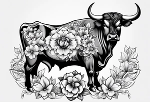 bull with flowers feminine tattoo idea