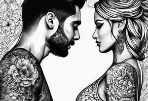 man and woman looking at each other with love tattoo idea