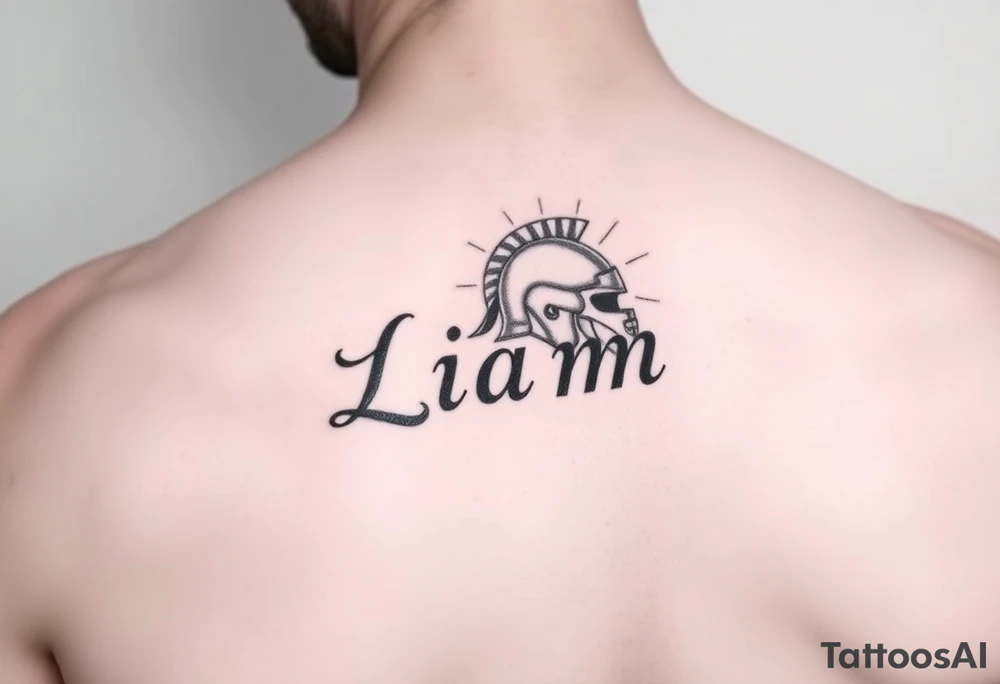 The name Liam inside a warriors helmet tattoo idea
