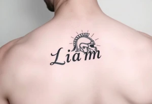 The name Liam inside a warriors helmet tattoo idea
