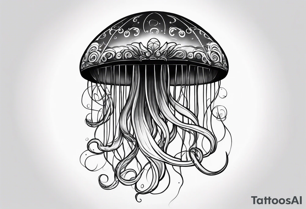 jellyfish with a small head and really long tentacles. Add clouds behind it like it’s floating in the sky tattoo idea