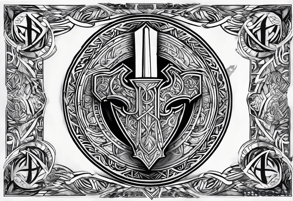 Valhalla sword shield axe Valknut tattoo idea