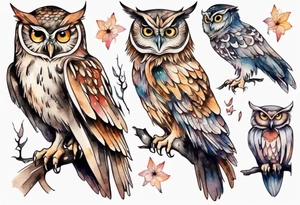 an owl with long legs walking at night tattoo idea
