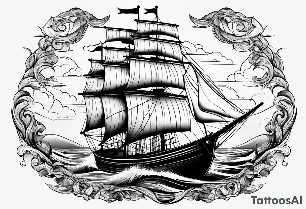 A small sailing boat with one mast in a storm leaning over tattoo idea