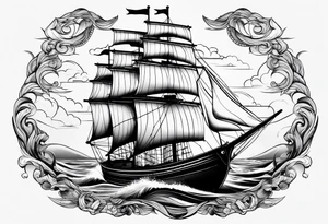 A small sailing boat with one mast in a storm leaning over tattoo idea