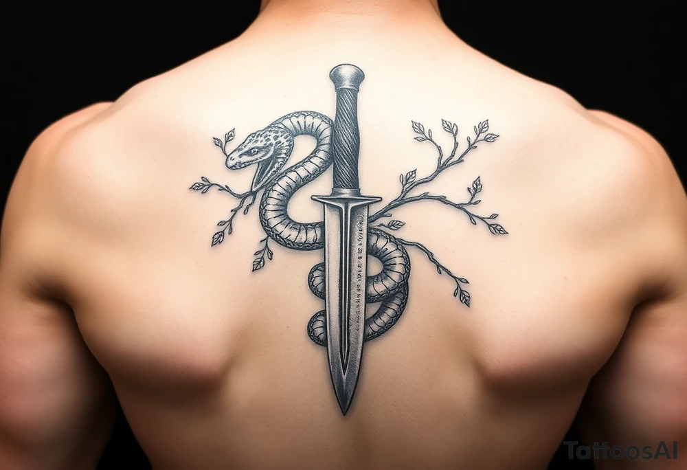 a serpent wrapping a knife with vines in it tattoo idea