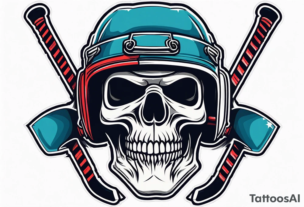 hockey skull with helmet tattoo idea