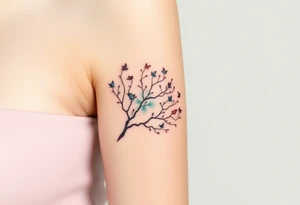 A delicate tree with tiny birds flying from its branches, representing the growth and independence of each family member tattoo idea