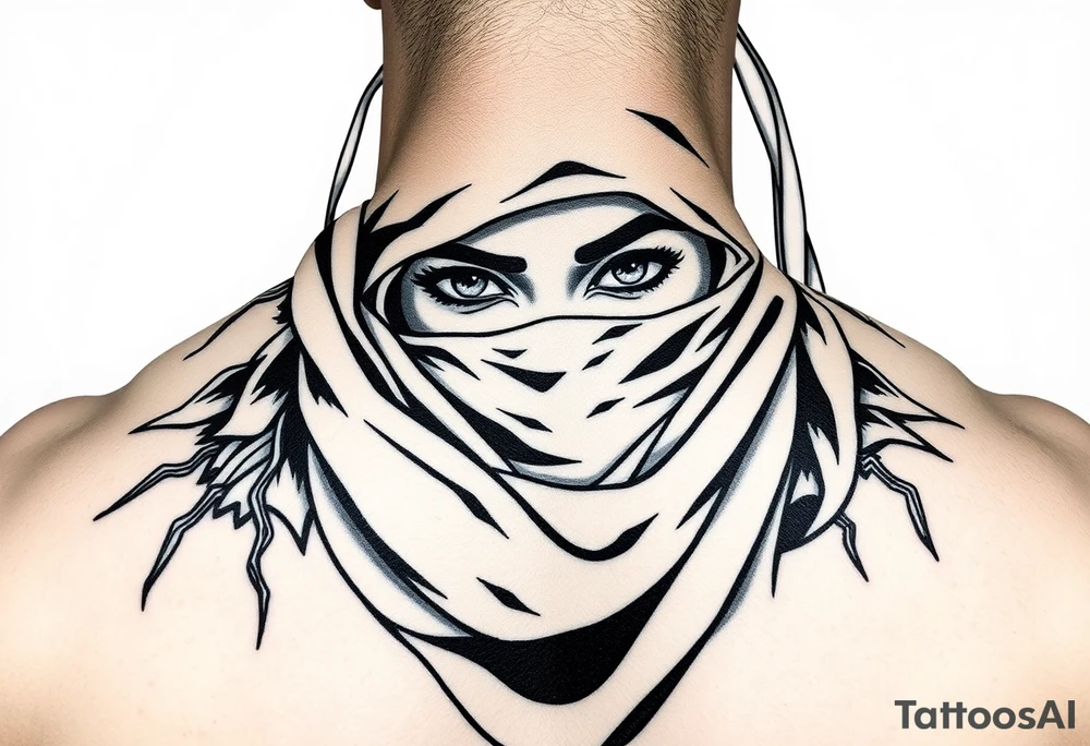 Arab woman with scarf over face with el paso tx culture in background tattoo idea