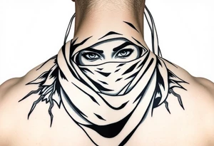 Arab woman with scarf over face with el paso tx culture in background tattoo idea