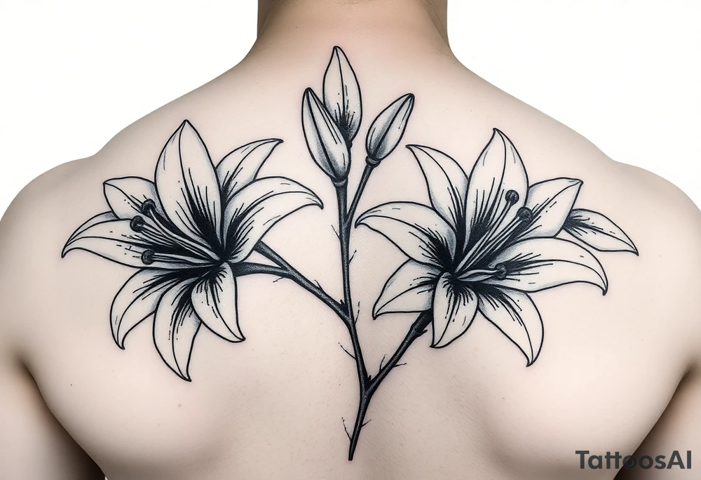 lillies, realistic, black and white tattoo idea