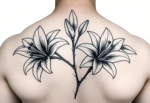 lillies, realistic, black and white tattoo idea