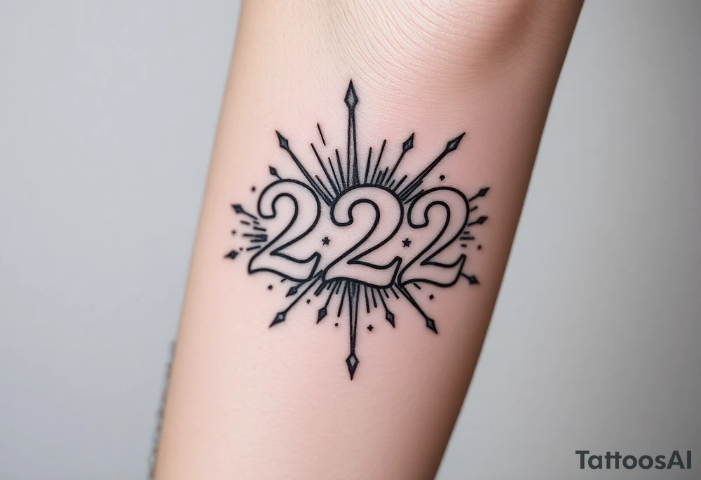 Number 222 surrounded by vibration and stardust tattoo idea