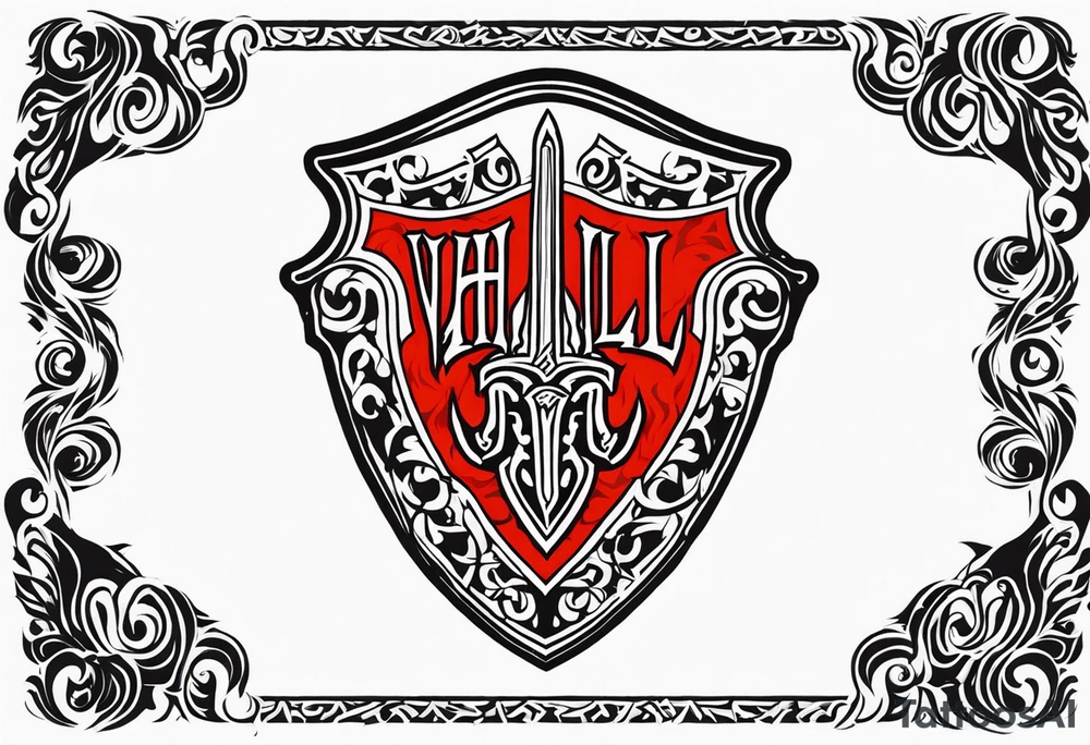 Valhalla on fire shield sword tattoo idea