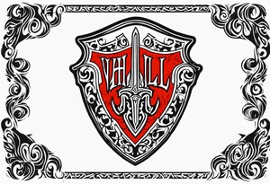 Valhalla on fire shield sword tattoo idea