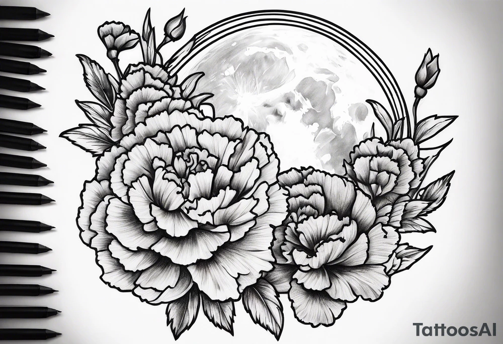 carnations and moon tattoo idea