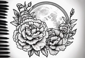 carnations and moon tattoo idea