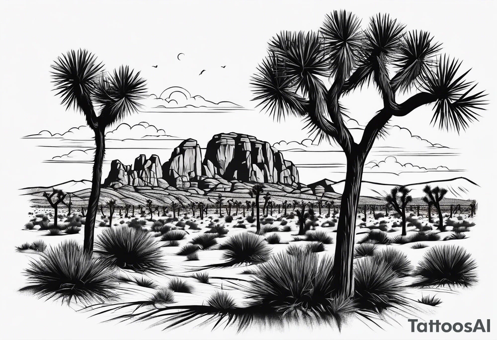 Joshua tree and bushes tattoo idea