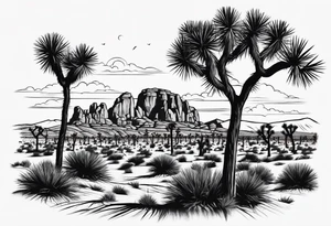 Joshua tree and bushes tattoo idea