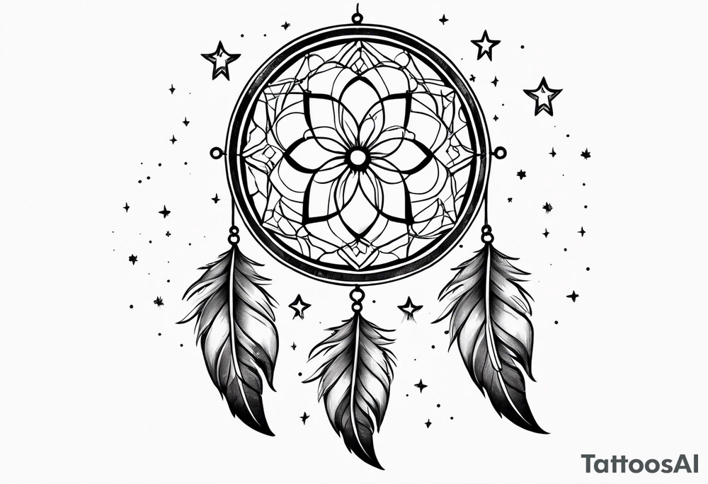 dreamcatcher，Including stars, moon, and Lucky clover tattoo idea