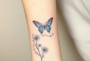 ethereal butterflies with flowing silk ribbons with vines of dandelions tattoo idea