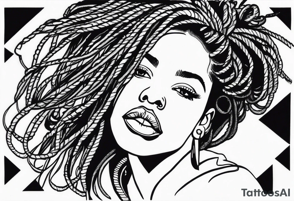 Draw a women head with real dread locks flying in the air, all hair should be to see tattoo idea