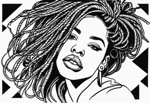 Draw a women head with real dread locks flying in the air, all hair should be to see tattoo idea
