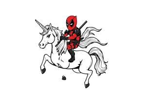 Deadpool riding cartoon unicorn tattoo idea