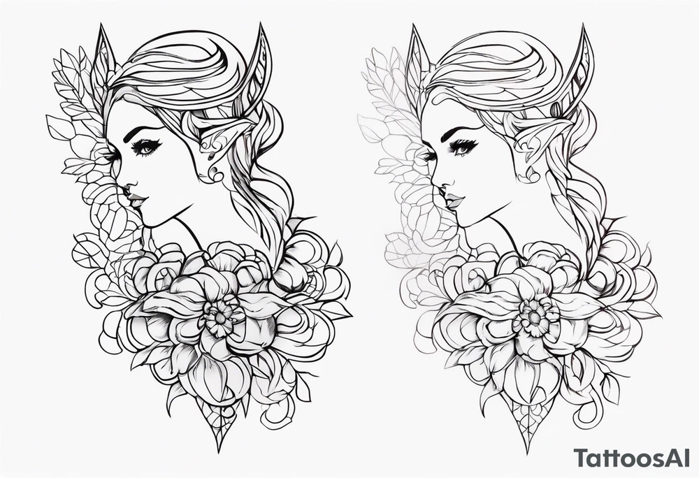Elfe mit spitzen ohren nd geflochtenen zöpfen tattoo idea