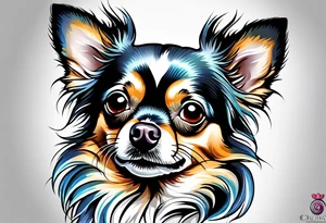 Chihuahua blue merle long hair tattoo idea