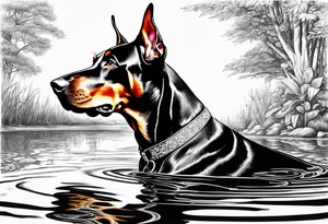 doberman looking into water reflection of puppy doberman tattoo idea