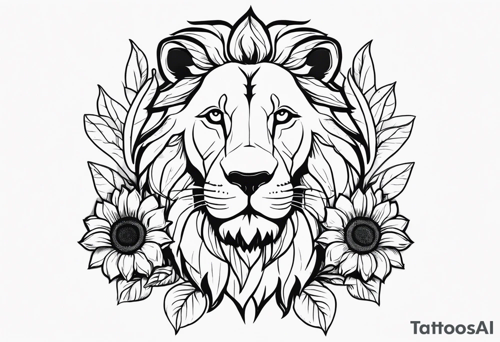 Lion with cubs named Liam and Logan and sunflowers tattoo idea