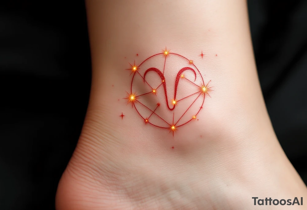 This celestial Aries design connects gold stars constellation with glowing red lines to emphasize the zodiac’s fiery essence. tattoo idea