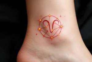 This celestial Aries design connects gold stars constellation with glowing red lines to emphasize the zodiac’s fiery essence. tattoo idea