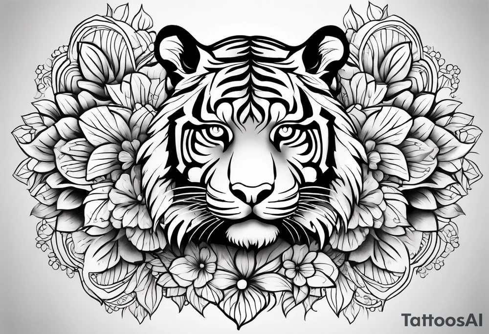 Tiger mandala flowers tattoo idea