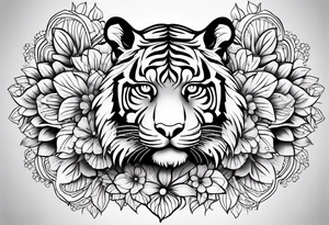 Tiger mandala flowers tattoo idea