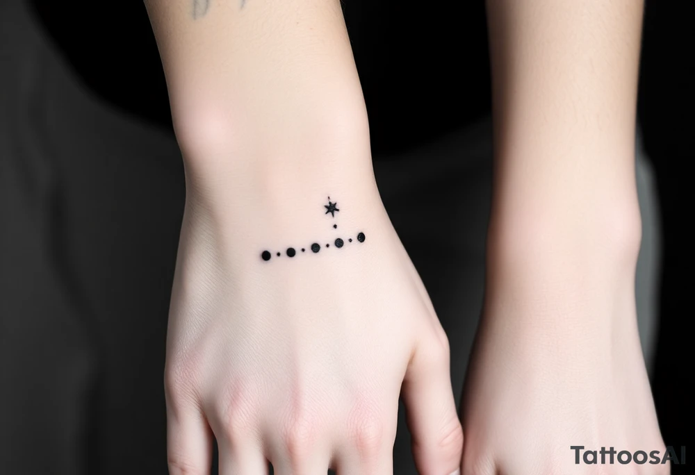 Can you design a few options for a meaningful minimal tattoo with dots, lines or stars that represents my kids? Three are living and two are deceased and I want something that represents that difference by having solid and hollow elements. Put on fingers tattoo idea