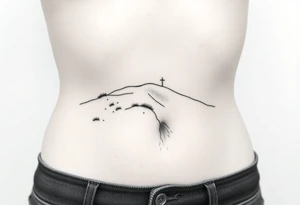 Landscape of sand dune and peasible sea (like in the north of France) in a minimalist style. We have to see the sea in the background tattoo idea