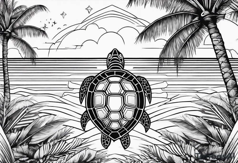 palm trees in turtle shell tattoo idea