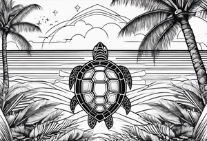 palm trees in turtle shell tattoo idea
