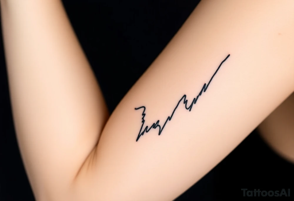Create a minimalist black line tattoo of a bull’s head that transitions into an upward-trending candlestick stock chart. The design should have clean, fluid lines and combine the bull’s face and horns on the left, with the candlestick chart rising to the right, forming the shape of the bull’s jaw/neck. Keep the style simple and elegant, suitable for a forearm or upper arm tattoo.” tattoo idea
