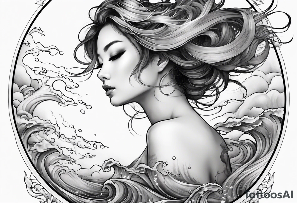 Full-body portrait of an ethereal woman of the sea tattoo idea