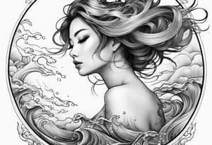 Full-body portrait of an ethereal woman of the sea tattoo idea