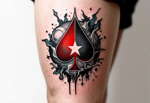 A modern design with a minimalist black ball and just one red panel showing the club star. tattoo idea