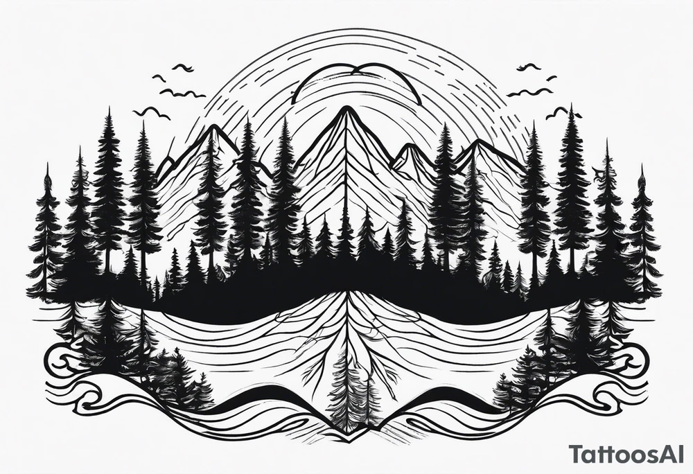 Three mountains three trees with roots tattoo idea